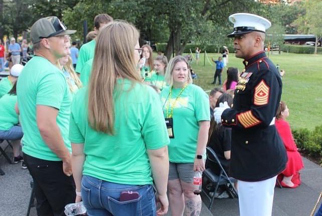 Speaking with a Marine at the conclusion of the Sunset Parade.