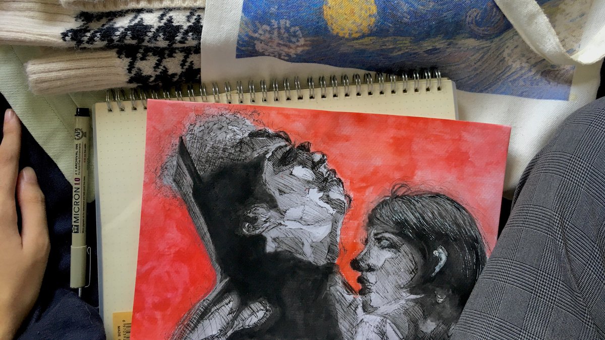 3M0GORGON's tweet photo. resurfacing one of my fave scenes of this movie through a messy sketch — i don't believe in god but i believe in this killer needle drop of death by white lies https://t.co/DirlJdEaJ9