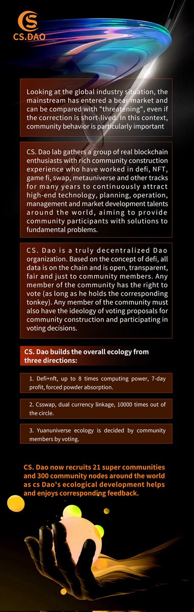 CS_DAO's tweet image. CS. After three years, Dao lab has officially declared to the global blockchain enthusiasts: the future cs Dao lab will lead global community members to achieve win-win results in its own name.