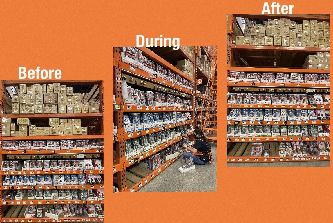 PSCAnais's tweet photo. Got caught doing some bay maintenance today! D42 DS @CesarA_HD0654 and I, down stocked and maintenance a few bays in D25! Canโt forget SM @EricIbarra_0654 also helping, keeping the bays looking โgrand opening readyโ! #teamwork #crossmaintenance #0654 #teamcommerce https://t.co/FOEBmDIZUR