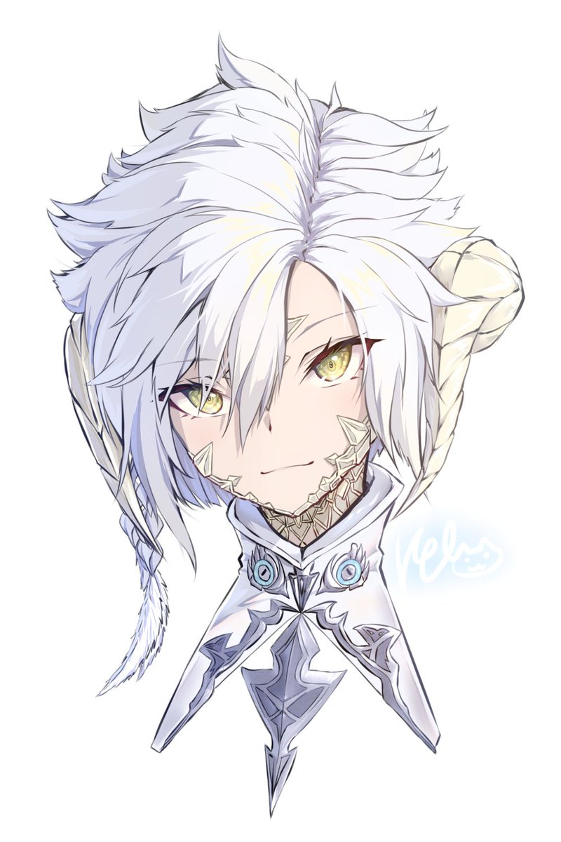 au ra solo white background yellow eyes portrait horns looking at viewer  illustration images