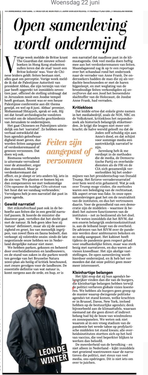 Echt lezen deze messcherpe column van @leondewinter De meerderheid van de bevolking kijkt inmiddels met groeiend wantrouwen naar de narratieven die politici, met steun van de media, ons opdringen. (@telegraaf)