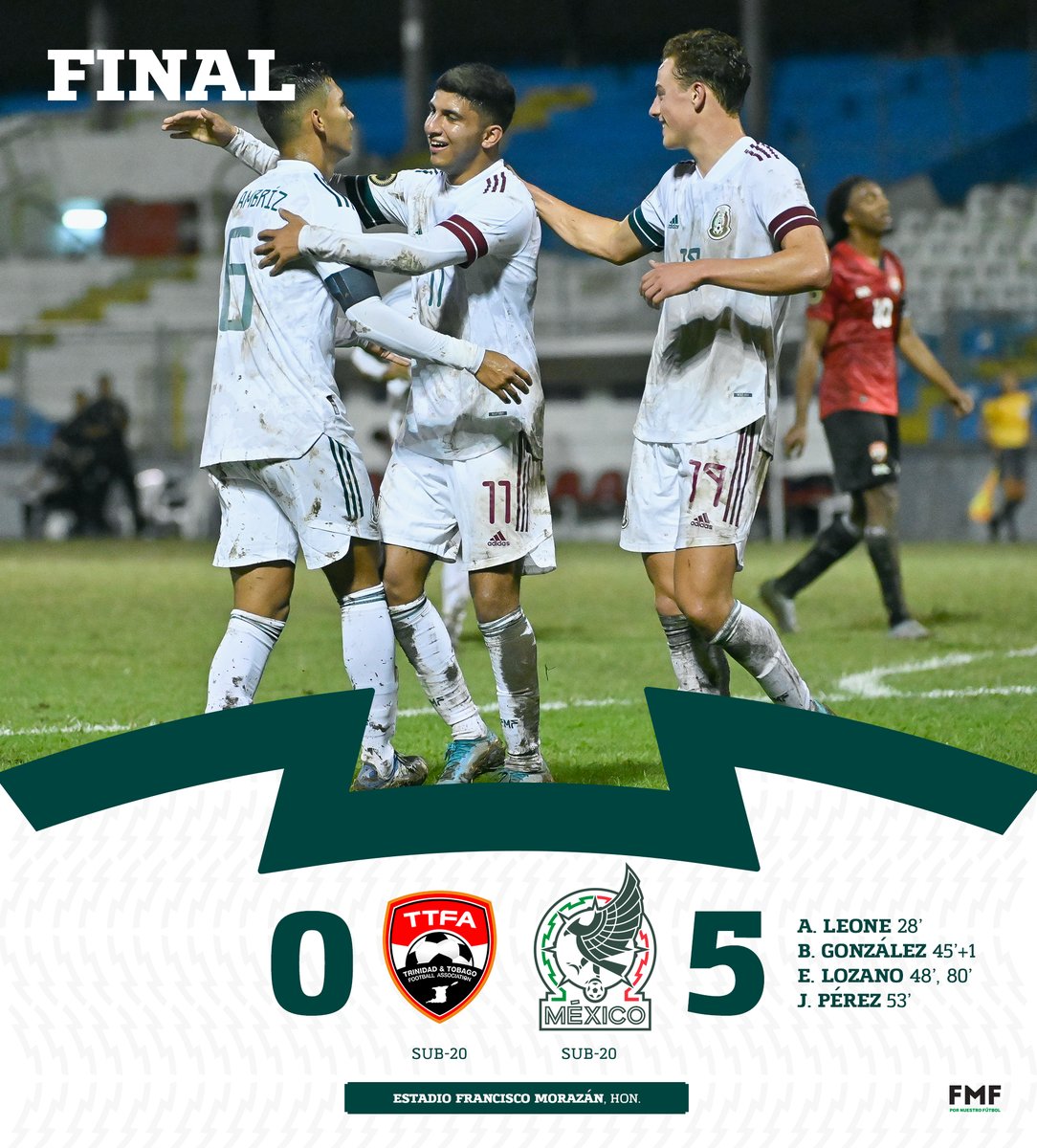 miseleccionmx's tweet photo. #Sub20 ¡Terminó el juego! ⏱
Una manita 🖐🏻 y tres puntos más a la bolsa en el Premundial. ⚽️

¡Dale, México! 🇲🇽 💪🏻

#HechoDeLosMexicanos | #FMFporNuestroFútbol https://t.co/f5DXwbZMvr