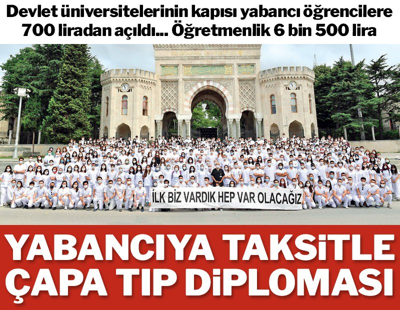 gazetesozcu's tweet photo. Yabancıya taksitle Çapa Tıp Fakültesi diploması! ,

Türkiye’nin en yüksek puanla öğrenci alan İstanbul Tıp Fakültesi’ne 40 bin lira ücret ödeyen yabancı elini kolunu sallayarak girecek. https://t.co/wF10noG3ty https://t.co/4hso0HVKn8