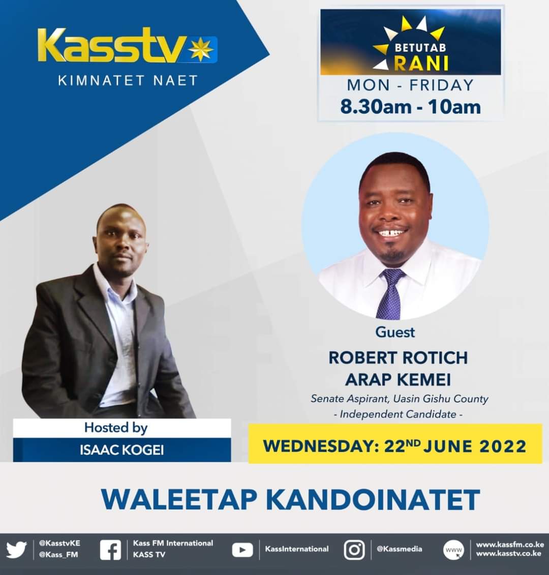 denmark_vj's tweet photo. Stay Tune @KassTV Uasin Gishu incoming Senator @Excellency Arap Kemei.
#Change_Of_Leadership https://t.co/fuq5kZ9PYq