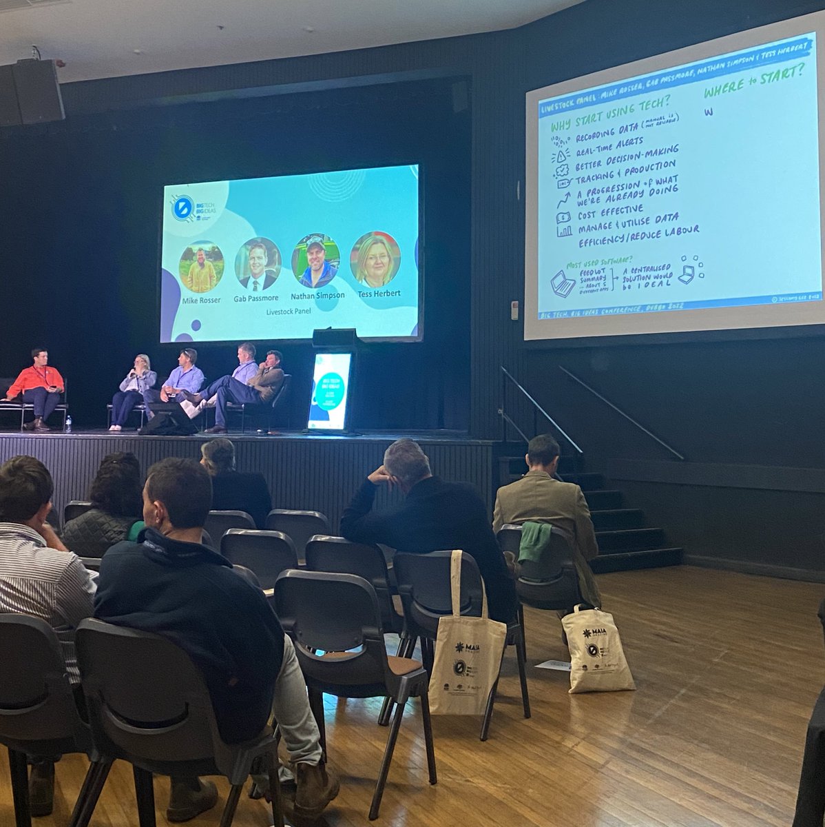 Keynotes and breakouts this morning, from drones to walk over weighing, genetics to spectroscopy. This afternoon talking to panels of livestock and cropping producers/specialists to draw on their lived ag tech experience #BigTechBigIdeas