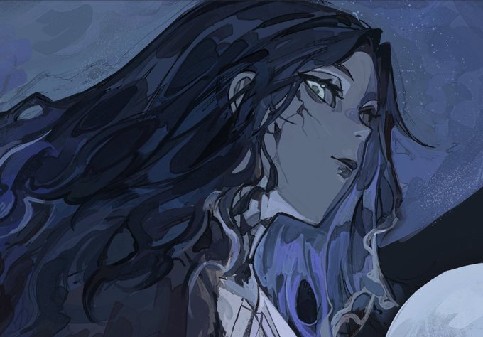 「blue hair night sky」 illustration images(Popular)