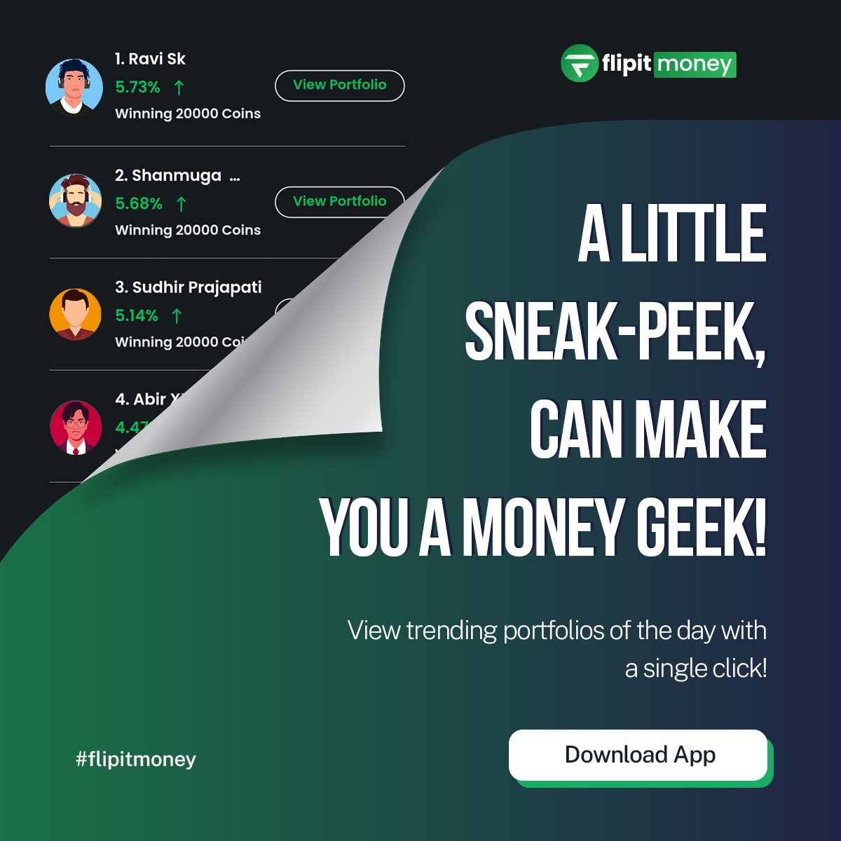 flipitmoney's tweet photo. Thinking of profits? Think #trendingportfolios!😎
#FlipItMoney has recently launched a new feature that will allow you to unlock top #portfolios and make easy profits by following the investment strategies of expert #investors. 🧐So what’s the wait for?😃
#fintech #Investment https://t.co/8FzQSmYRen