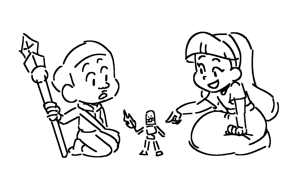 drawing request from tonight: my creeksona explaining bionicle lore to Craig 