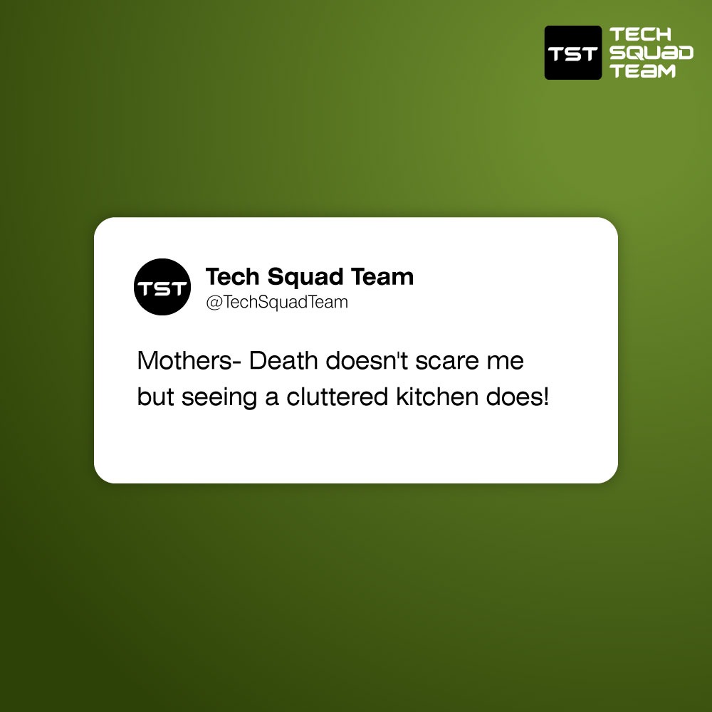 TechSquadTeamIN's tweet photo. TechSquadTeam will take care of all your cleaning problems, while we remind Mother to take time out for themselves.
Go out and come back home to clean kitchen๐งผ
#techsquadteam #mom #momlife #momproblems #momlifestyle #momlifebelike #mother #cleaning #kitchencleaning #kitchen https://t.co/eN11r73K52