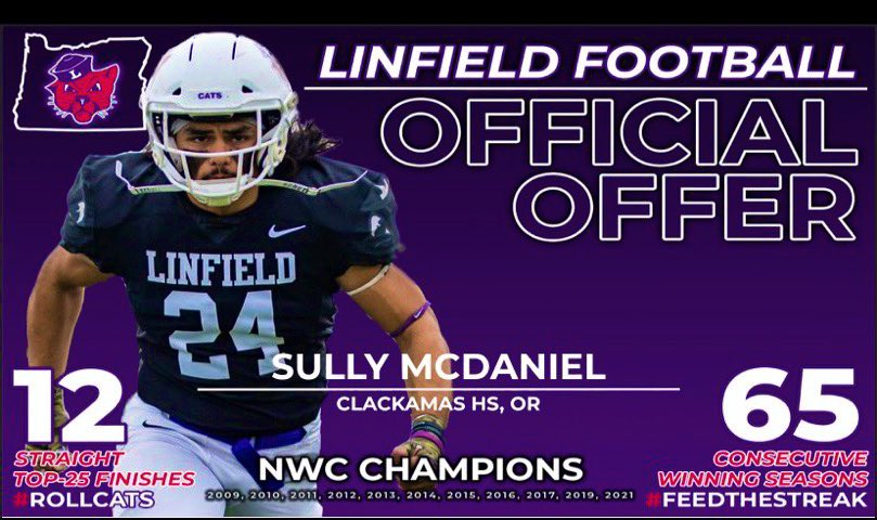 Very excited to announce that after a great 4 days at Linfield’s team camp that I have received another offer to continue my academic and athletic career at Linfield University! Thank you @CoachSmithCats @CoachLyons6 for the opportunity! @coachholan @Lombardi_Luv @BrandonHuffman