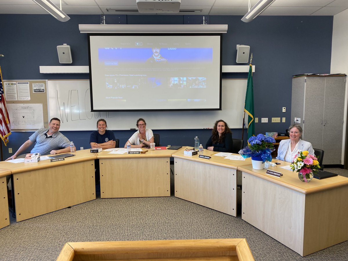 SuptHenderson's tweet photo. Best (LAST) Board mtg! - 10 years as Supt. &amp; 240 Board mtgs! ⁦Love my Board! ⁦@wssda⁩  ⁦@ESD113⁩ ⁦@waOSPI⁩ ⁦@ACSA_info⁩ ⁦@CADeptEd⁩ https://t.co/dPfZS9lyi7