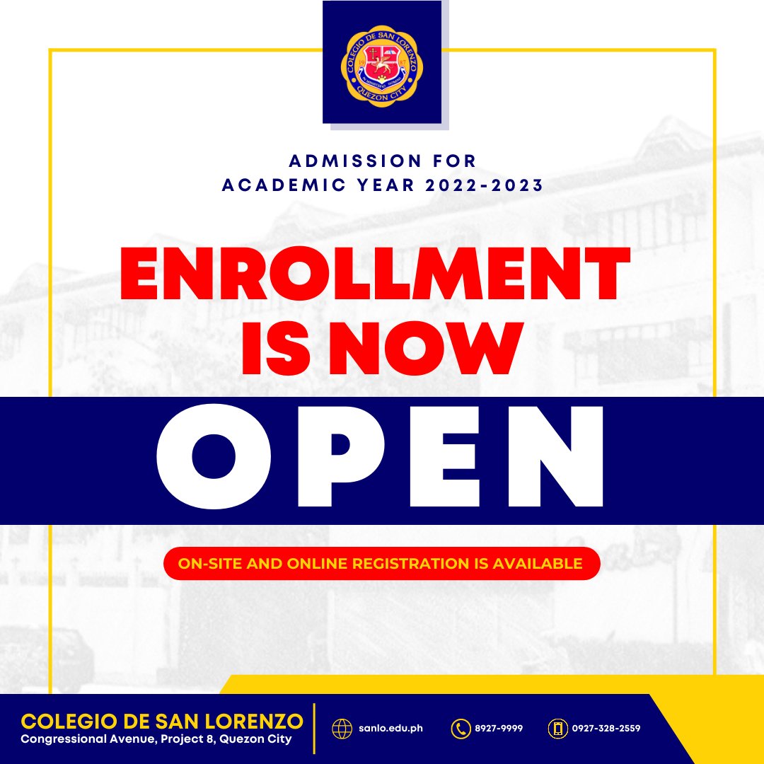 cdslofficial's tweet photo. Aspiring Ruizians!

We are now accepting enrollees for the Academic Year 2022-2023! 🥳

Reserve your slots for as low as PHP 5,000 of minimum down-payment.

You can register online by filling out our forms, or you can also visit CDSL campus at Congressional Avenue every Weekdays. https://t.co/ED3Yd7Um1l