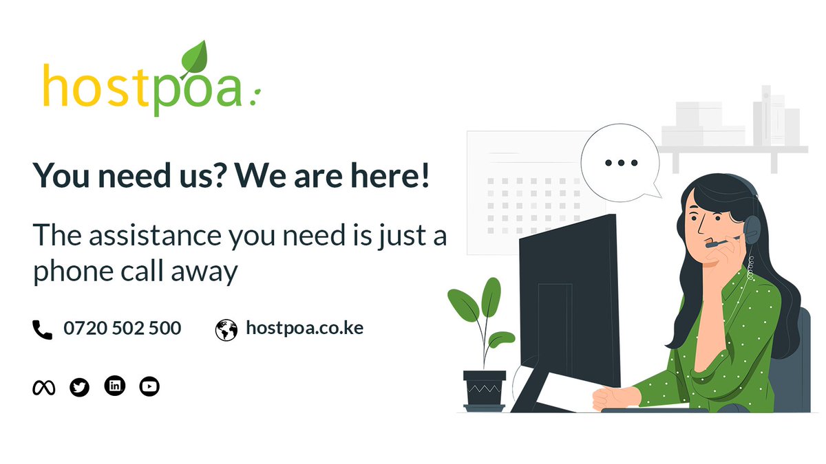 We are here to serve you. 
Call us today!

Call: 0720 502 500
Email: support@hostpoa.co.ke 

#hosting #website #webdesign #online #affordable #domain #domainname #websitedesign  #hostpoa #wednesday #tinakaggia #DriveInn