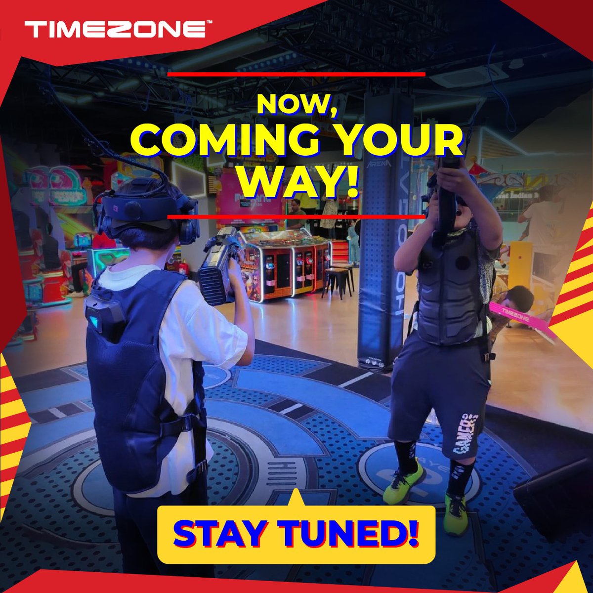 timezone_india's tweet photo. Unraveling the surprise soon! Get ready for the next level of entertainment. Double fun, double games, & double rewards. Play double of what you pay. Coming Soon!
#Timezonegames #DoubleDollar #TimezoneDoubleDollar #VideoGames #VReality #Gamezone #GamingArcade #ArcadeGames https://t.co/lblXjKNMXP