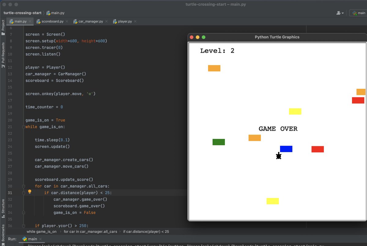code log 67 🧬
created a crossy-road like game (but way simpler) in Python !
#python #dev #100DaysOfCode