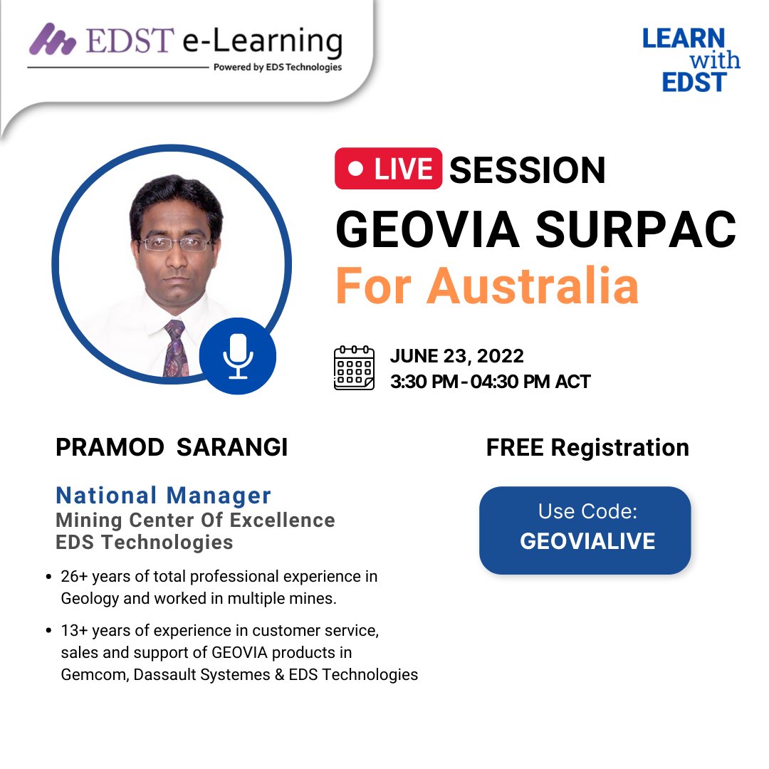 Attention Geologists, Mining Engineers &amp; Surveyors!!.
Live Session On #Geovia #Surpac.

Enroll Now for FREE!!!

Use Coupon Code : GEOVIALIVE during checkout to avail the course for free.

bit.ly/3HzJiSn

#miningindustry #geovia #MiningNews #geologists #FREECOURSE