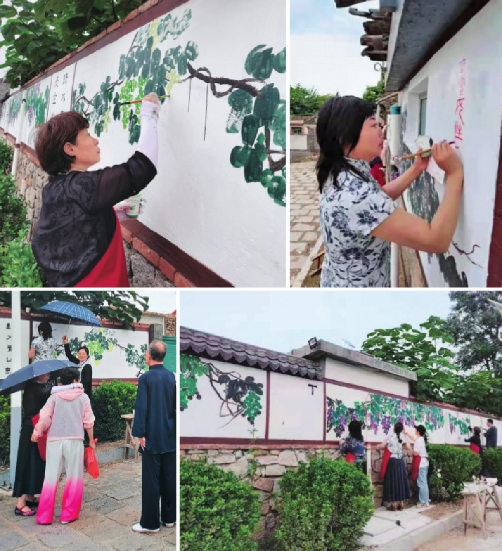 TouchShandong's tweet photo. #Wallpainting "Landscape of Zeshan", located in Xiangshan Panjia Village, #Qingdao City, is a 15-meter long roll #painting of grapes drawn by painters of Pingdu Branch of Qilu Women's Painting Studio. #ShandongArt #art https://t.co/hr37LT0jrA