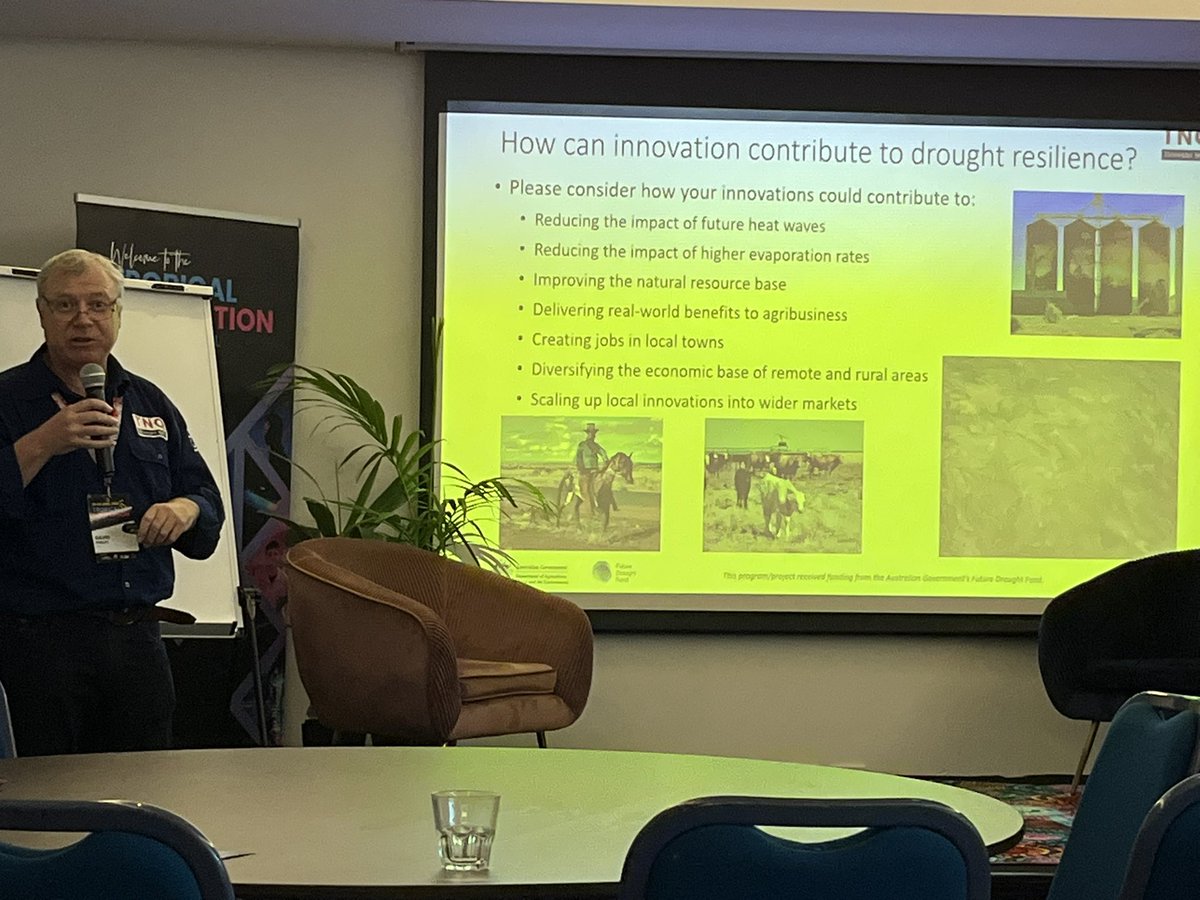 nicoadams's tweet image. David Phelps of the @TNQDroughtHub talking about the importance of Innovation to mitigate against drought and build regional resilience. #tropicalinnovationfestival