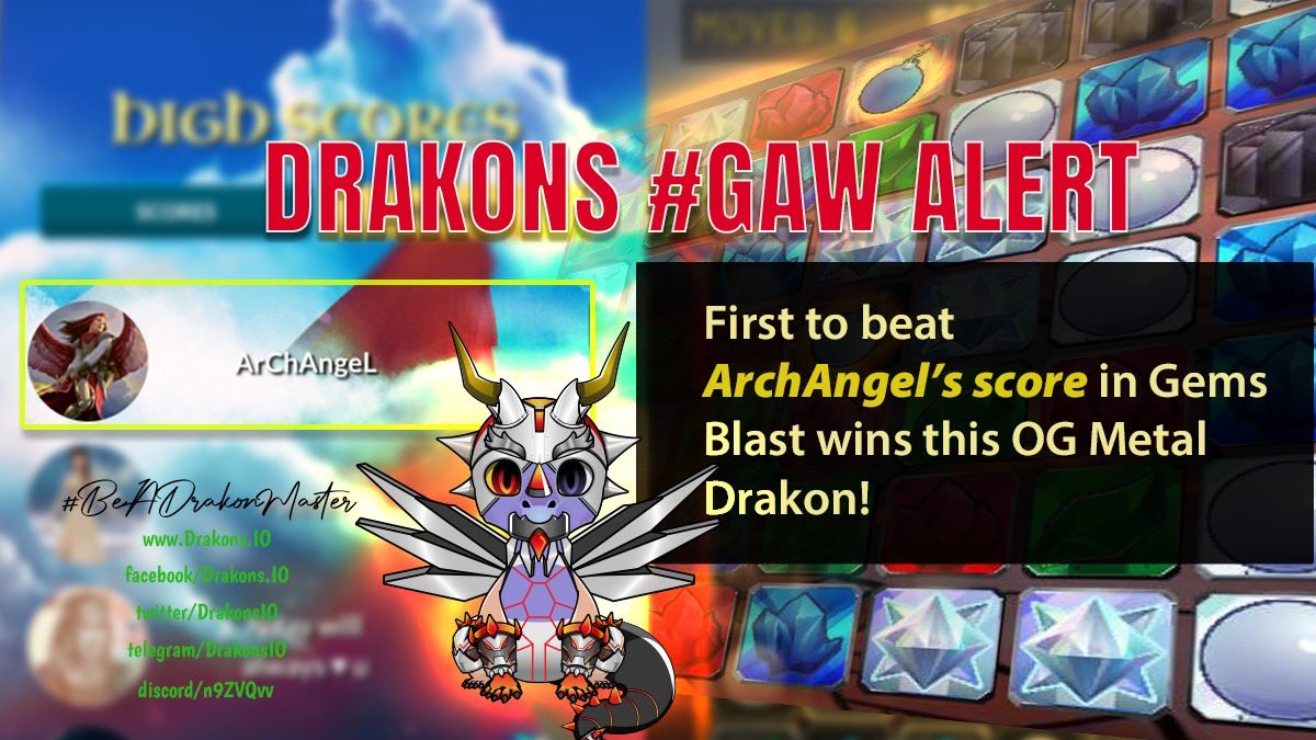 <a href="/DrakonsIO/">Drakons</a> #giveaway alert! 

Your chance to win this OG Metal Drakon if you are the first one to beat <a href="/ArChAngel0520/">ArChAngel</a> score in Gems Blast. We challenge you #DrakonMasters, one winner only for this #gaw!

<a href="/coinkit_/">CoinKit</a> com 1 300 DGB #BeADrakonMaster