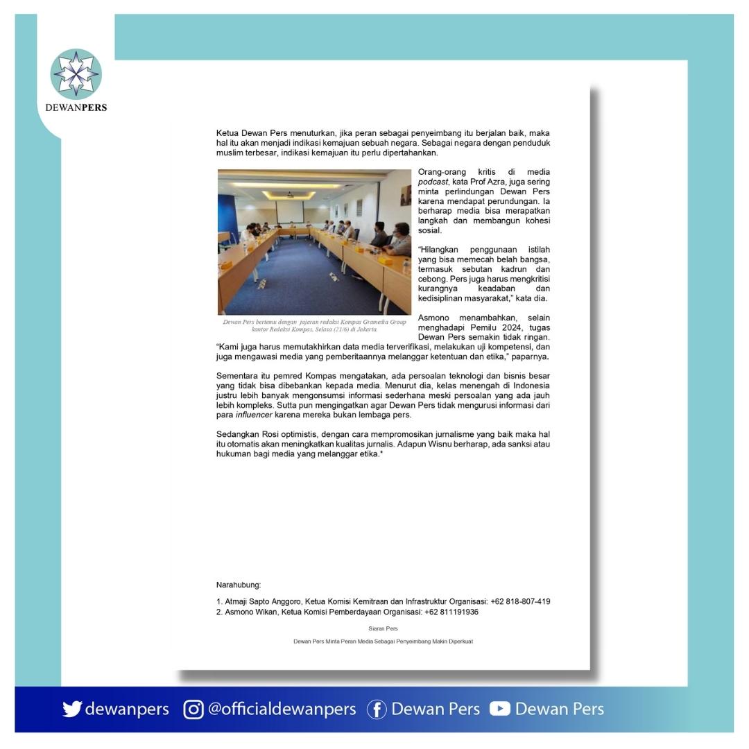 dewanpers's tweet photo. Siaran Pers - Dewan Pers Minta Peran Media Sebagai Penyeimbang Makin Diperkuat

Selengkapnya:
https://t.co/qyzhfKNN7M https://t.co/tcWVbUzyA6