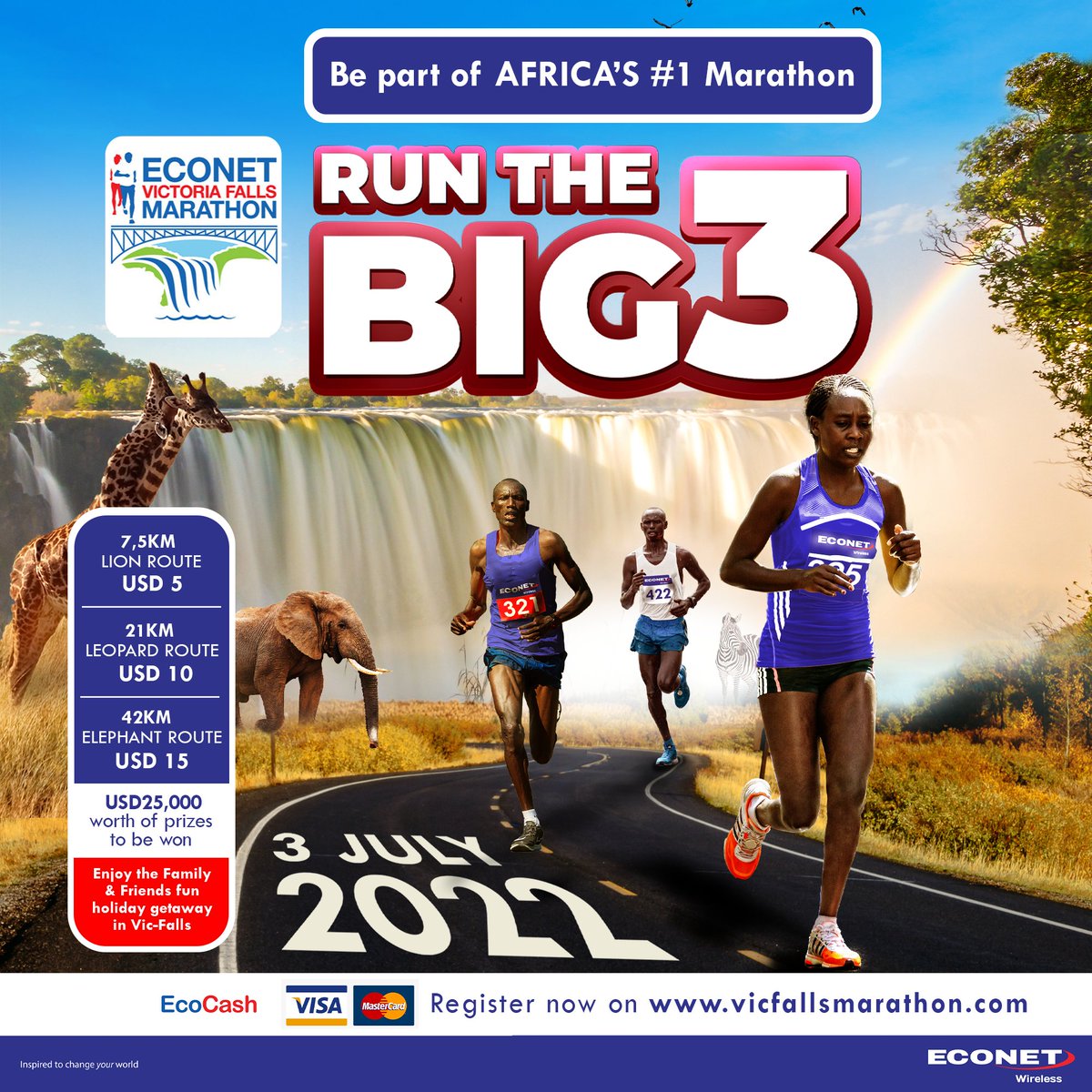InsuranceInsti5's tweet photo. 📌ARE YOU GOING? 

Will you be present at this year's Econet Victoria Falls Marathon? 

Select your race &amp; register today on https://t.co/5QHwl0j2ef

Meet you in Victoria Falls on the 3rd of July 2022.

#IIIB #TogetherWeCan #RunTheBig3 https://t.co/PJOYl0jRbu