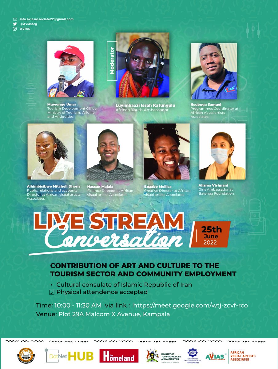 Join us! This Sat. 25th 10:00am <a href="/CCIRI_UGANDA/">CCIRI</a> we're Our team of creatives will be discussing the role of Visual art/artists  in ensuring tourism sustainability and community employment. 
@accordingtosamo <a href="/MTWAUganda/">Ministry of Tourism-Uganda</a> @utb  <a href="/ps_lukwago/">Dr. Asuman Lukwago</a> @KTBrennert <a href="/UyonetUg/">Uganda Youth Network</a> <a href="/NYCofUganda/">National Youth Council Uganda</a> <a href="/umar_mu/">MUWONGE UMAR MULYAZAWO</a>