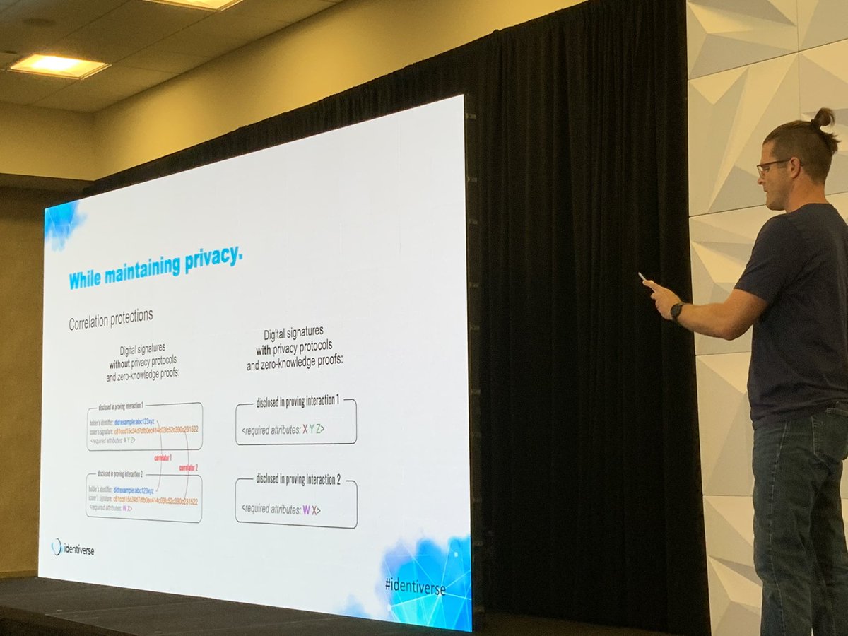 At #Identiverse2022, <a href="/Avast/">Avast</a>’s #decentralized #identity standards expert <a href="/brentzundel/">Brent Zundel</a> explains the single most compelling reason to use #ZeroKnowledge cryptography for #verifiablecredentials: because the digital signatures on VCs for individuals will NOT be global supercookies!