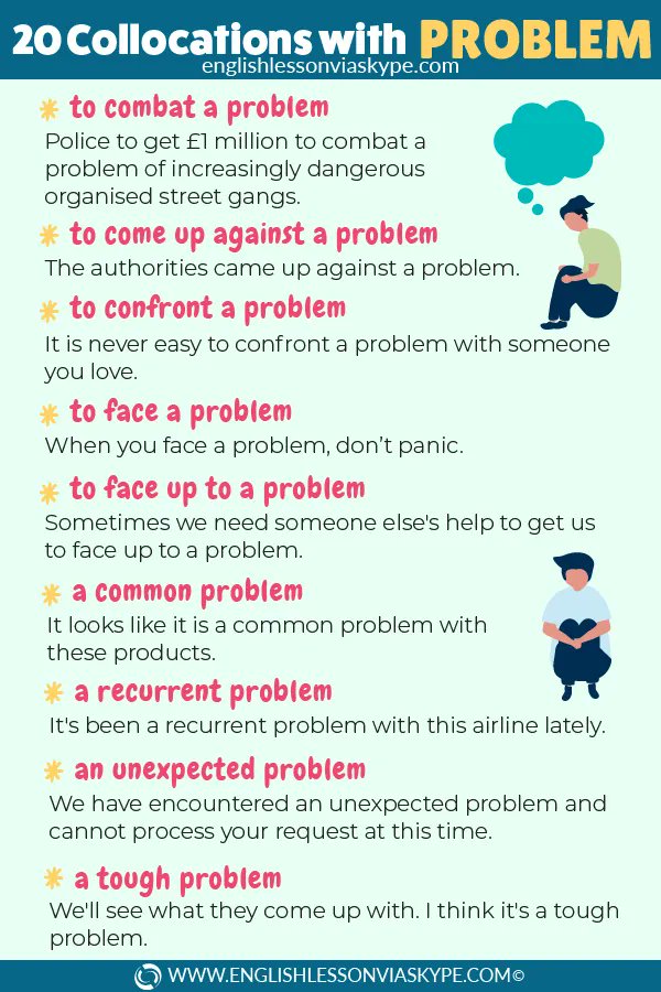 englishvskype's tweet image. Learn 20 collocations with the word &quot;problem.&quot; Click the link to learn more ➡️ bit.ly/3N22edR

#LearnEnglish #ingles #inglesonline #IELTS #vocabulary @englishvskype