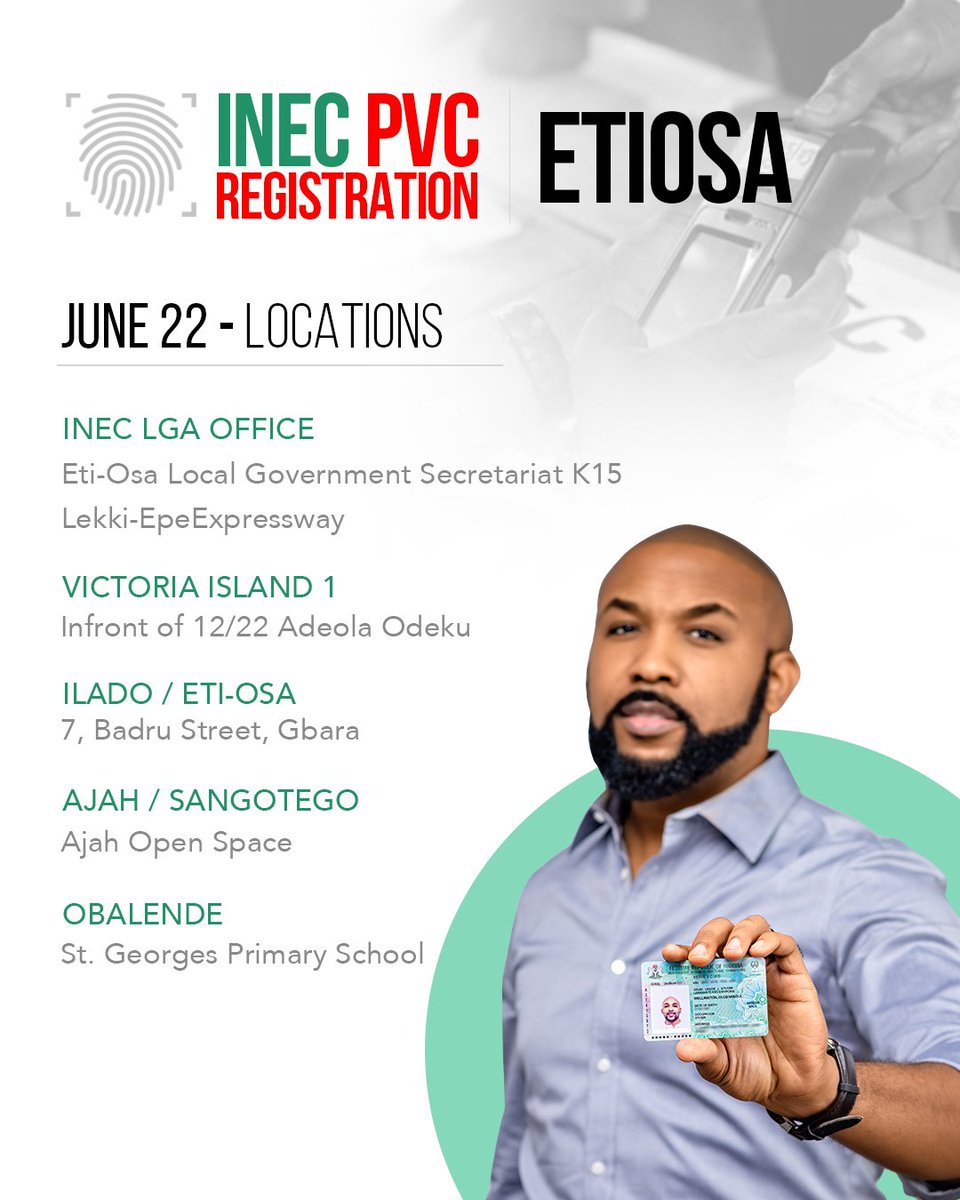 BankyW's tweet image. Are you in Eti-Osa and yet to register for your PVC? Here are your options of locations this week...