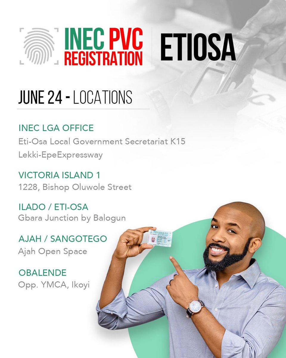 BankyW's tweet image. Are you in Eti-Osa and yet to register for your PVC? Here are your options of locations this week...