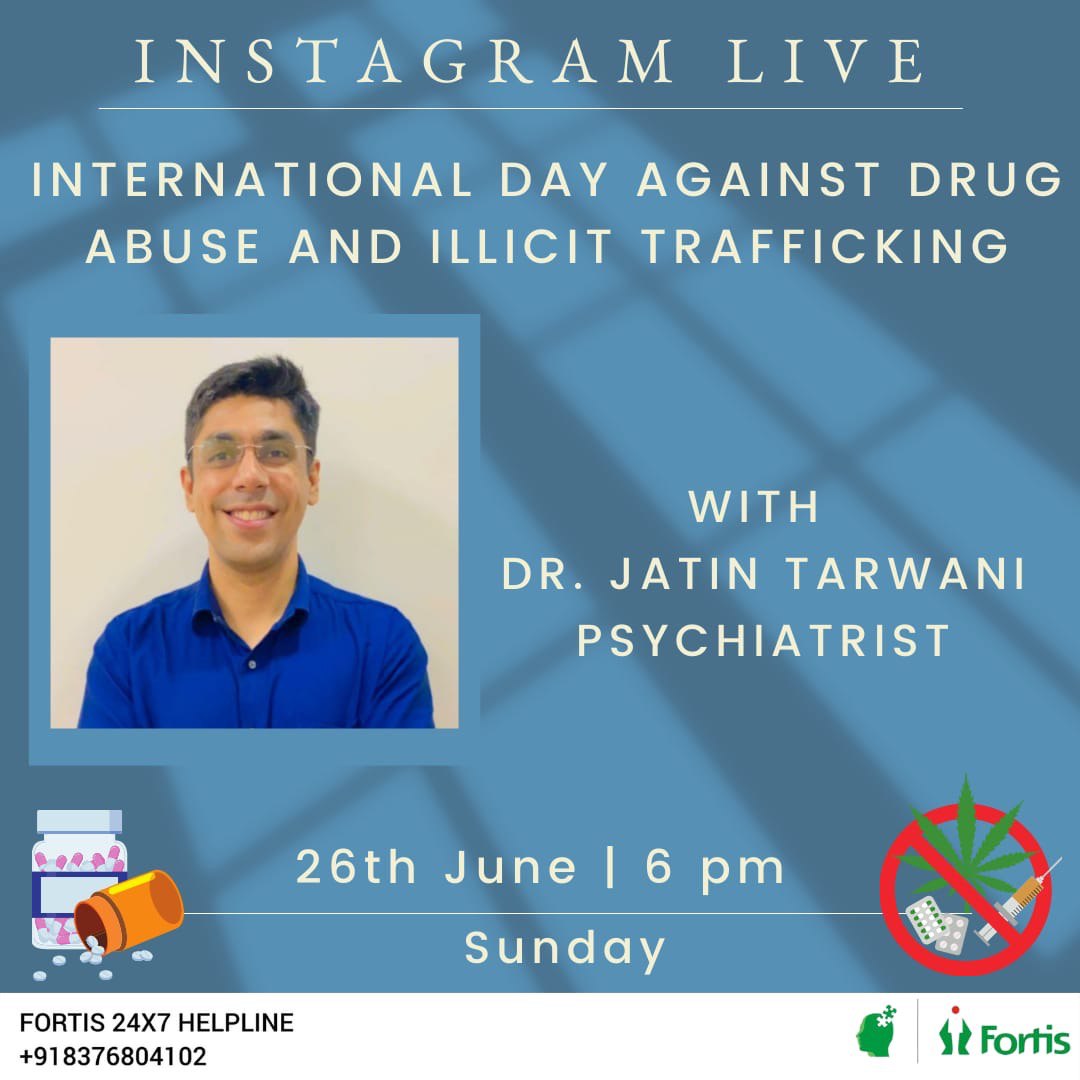 This International Day Against Drug Abuse and Illicit Trafficking, join us for an  #instagramlive with <a href="/tarwanijatin/">Jatin Tarwani</a> - 26th June Sunday at 6pm 
Instagram.com/fortismentalhe…

#SayNoToDrugs 

#mindspace