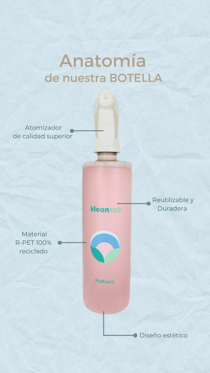 Las botellas de Kleantab son de material 100% reciclado, y están diseñadas para que las reutilicés todas las veces ♻️

#desinfectante #sostenible #reutilizable #kleantab
