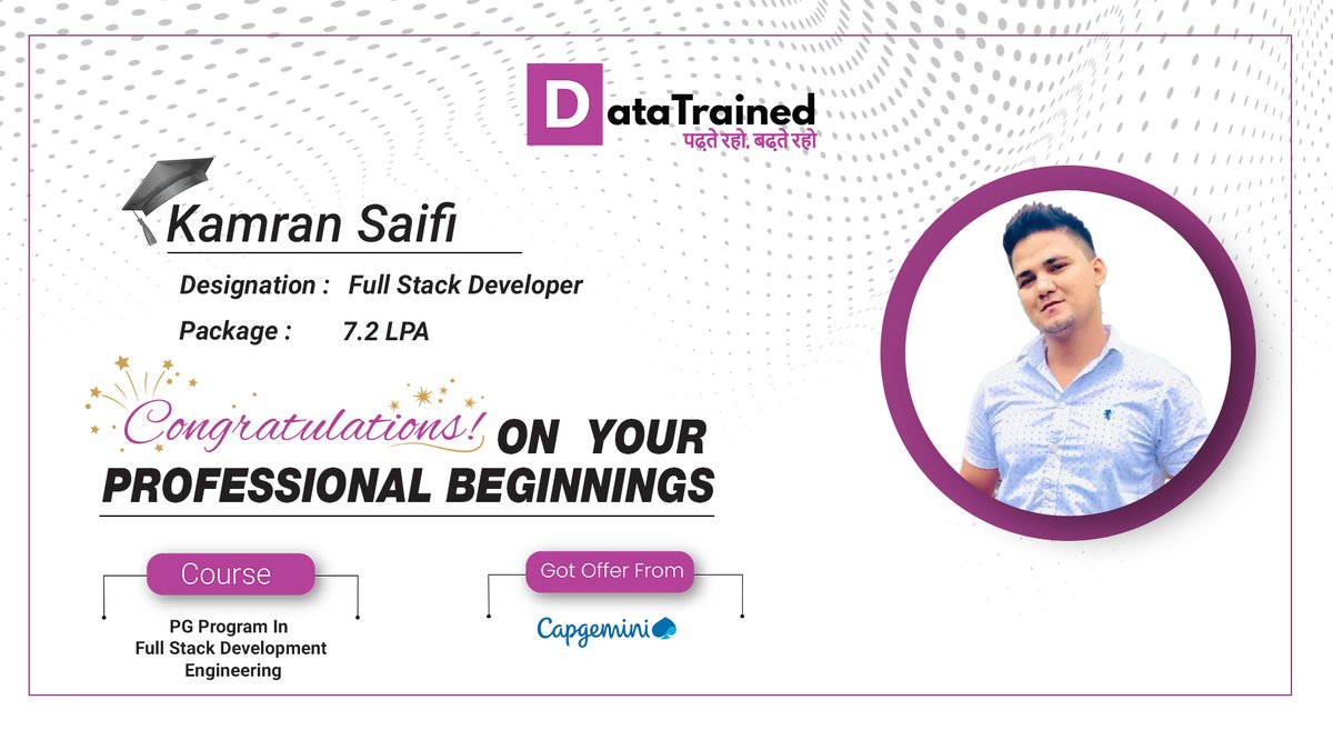data_trained's tweet image. 🤝𝐂𝐨𝐧𝐠𝐫𝐚𝐭𝐬 𝐊𝐚𝐦𝐫𝐚𝐧 𝐒𝐚𝐢𝐟𝐢 𝐨𝐧 𝐲𝐨𝐮𝐫 𝐧𝐞𝐰 𝐣𝐨𝐛 !!
😊You earned it and it's great to see that your effort finally paid off !!
𝐄𝐧𝐫𝐨𝐥𝐥 𝐍𝐨𝐰 𝐈𝐧 𝐅𝐮𝐥𝐥 𝐒𝐭𝐚𝐜𝐤 𝐃𝐞𝐯𝐞𝐥𝐨𝐩𝐦𝐞𝐧𝐭 𝐂𝐨𝐮𝐫𝐬𝐞
:bit.ly/32RfWPg
#DataTrainedplacement