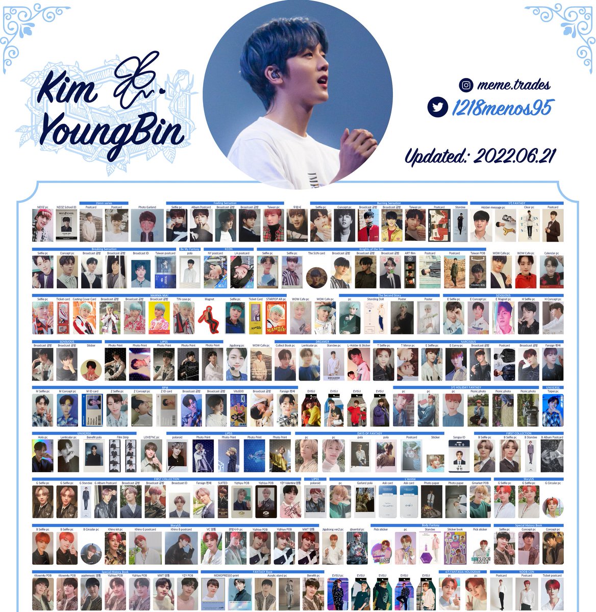 1218menos95's tweet photo. Youngbin Photocard List (June 2022)
영빈  포카 리스트

added ➕ Reply Fantasy, Comma, Season Greetings, Rumination (Album + POB + Winner), Imperfect, Hi Five, 3rd Photobook

⬇️Full HD⬇️
🔗:https://t.co/mRyWoTwW9R

 #에스에프나인 #ヨンビン #영빈 #YOUNGBIN #SF9
@SF9official https://t.co/SGMtD1v51T