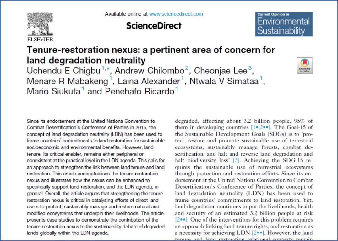 uechigbu's tweet photo. FREE DOWNLOAD (get it before it is pay-walled). Here we take you beyond our @UNCCD Working Paper contribution to the Global Land Outlook - 2 Report. Here is our scientific version of #land tenure &amp; land restoration nexus in the journal, COSUST. Go to https://t.co/fLTwtstp9G https://t.co/V13E7eDp0i