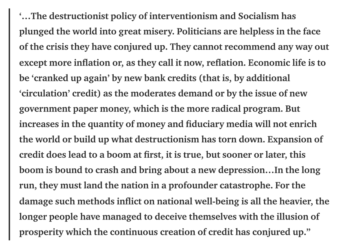 sebadelbasto's tweet photo. 5. In Ludwig von Mises's book "Socialism", written in a period where central banks peddle the advantages of the #policy of yield curve control to the broader public, similar to what we are going to be seeing in the upcoming months...as they pave the way us towards a #depression https://t.co/1pYckw7ebr