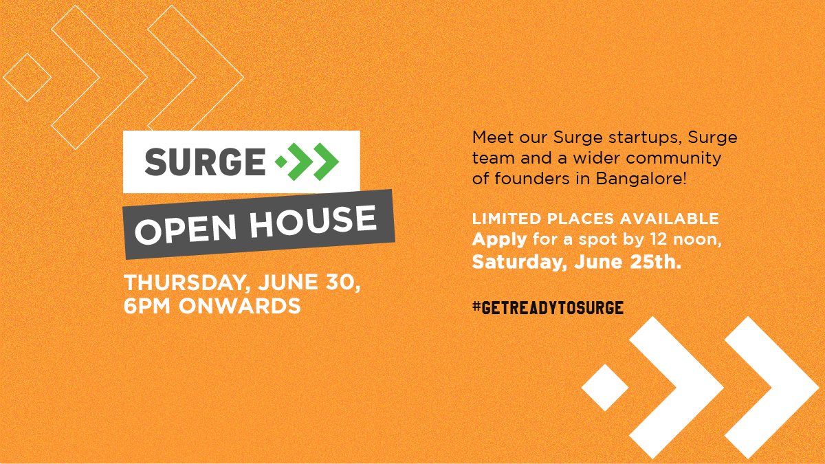 #Founders in #India, we want to meet you next week! 
We're having a Surge open house in #Bangalore w/ Surge founders, t/ Surge team + a wider group of early-stage founders in the ecosystem 🙌🏼

If you'd like to attend please apply for a limited spot 👇🏼
get.surgeahead.com/surge-open-hou…