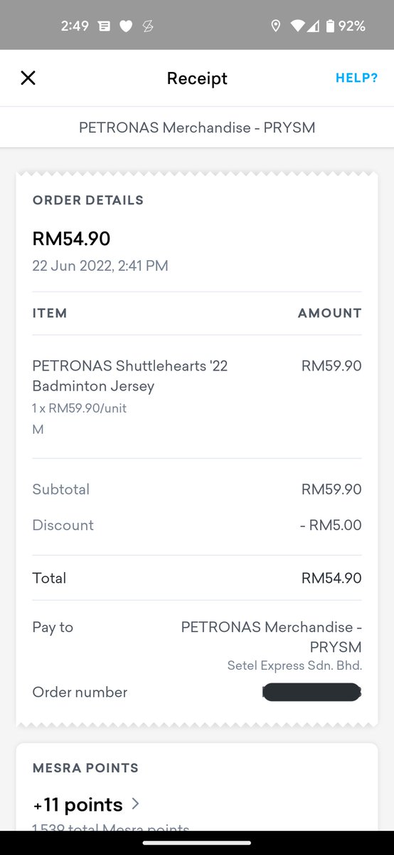 akemasyraf's tweet photo. Yay! Dah setel beli jersi Shuttlehearts ni melalui app @setel. Sangat senang browse website @petronasmercha1 dalam app, dan bayar guna Setel Wallet! Mana yg belum guna Setel tu jom guna referral 'a2r2p' 😄 #SetelBadminton #BadmintonMalaysia https://t.co/mXD7OdtFVa https://t.co/xcePGbj46W