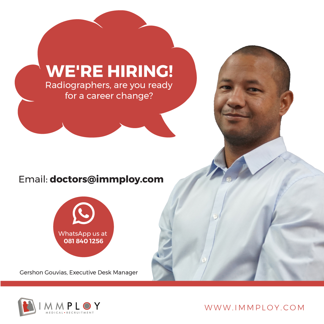 Immploy's tweet photo. Are you a qualified #Radiographer looking for a permanent or locum position? We’ve got you covered!
Register with #Immploy and benefit from weekly payments, tax assistance, and a flexible work schedule.
Contact us at 021 556 3990, or email doctors@immploy.com https://t.co/nhQELyrCRu
