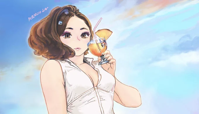 お絵描き配信のサムネイル用にクロップしたビーチカクテル見栄子。 