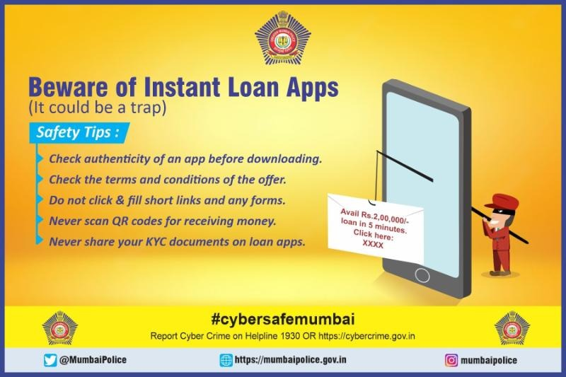 MumbaiPolice's tweet photo. थर्ड-पार्टी इन्स्टंट-लोन अँप्लिकेशन्सला बळी पडू नका!

थर्ड-पार्टी अँप्सच्या आकर्षक ऑफर व एकतर्फी मागण्यांकडे आकर्षित होण्यापूर्वी त्यांची सत्यता तपासणे ही आपल्या सर्वांची  महत्त्वाची जबाबदारी आहे.

त्वरित हेल्पलाइन १९३० किंवा https://t.co/I9gPEyzBbV वर अशा गुन्ह्यांची तक्रार करा. https://t.co/IFOppuJZpu