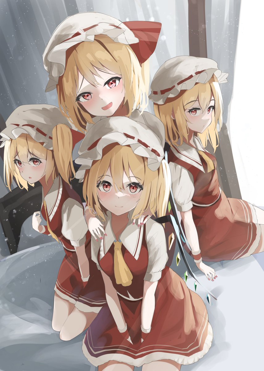 flandre scarlet multiple girls 4girls hat blonde hair red eyes mob cap wings  illustration images