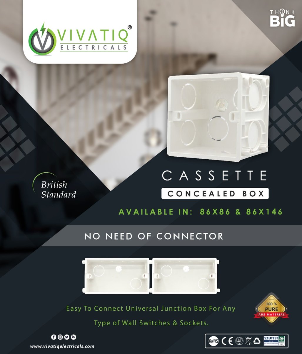 VivatiqEl's tweet image. 𝐂𝐀𝐒𝐒𝐄𝐓𝐓𝐄 𝐂𝐎𝐍𝐂𝐄𝐀𝐋𝐄𝐃 𝐁𝐎𝐗
#Vivatiqelectricals #Concealedbox #SwitchBox #wallbox #Ceilingconcealedbox #Surfacebox #pureABS #ThinkBig ⚡💡

☎️ Contact US: 0318-8482847
🌐vivatiqelectricals.com
📧 Vivatiqelectricals@gmail.com