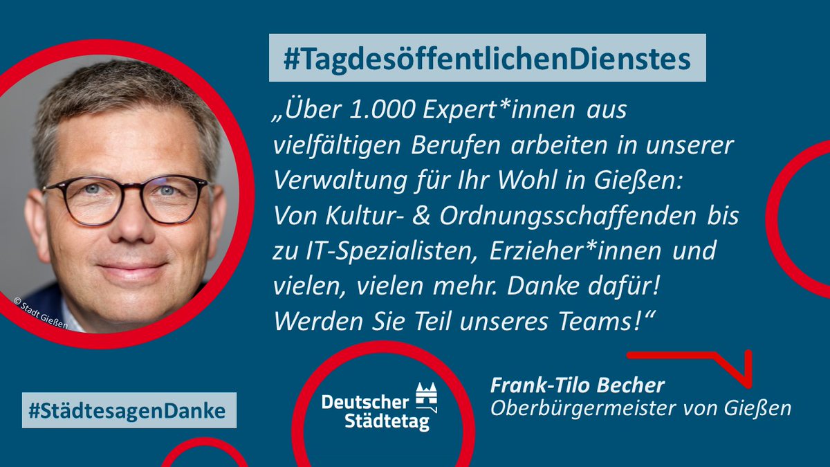 stadtgiessen's tweet photo. Heute ist der 18. internationale #TagdesöffentlichenDienstes!☺️
Wir möchten uns herzlich bei allen Mitarbeiter*innen für das tägliche #Engagement bedanken!🙏
Werden Sie Teil eines tollen Teams:
➡️https://t.co/rPM0pvQDwG
#StädtesagenDanke #gießen #mittelhessen https://t.co/rqKOriYmzr