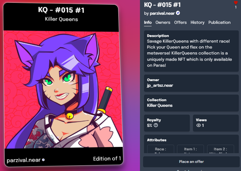 KillerQueens10's tweet photo. Thank you @jp_artsz  for collecting a Killer Queen! You got good eyes my friend. 👀🔥

Get one yours at @ParasHQ  ! 
#NEARnfts #NFTcollectibles #NFTcollector #pfpNFT https://t.co/R9wEBRl4Gg