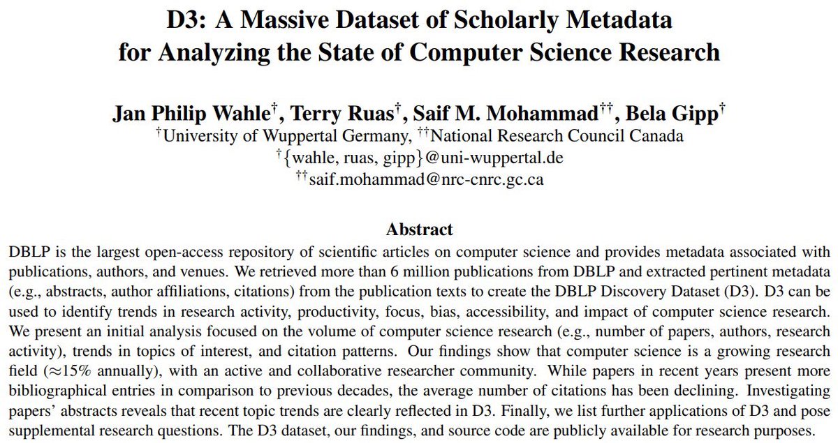 jpwahle's tweet image. Interested in knowing more about your field’s research activity? We invite you to attend our paper presentation @lrec2022 Salle 120 at 15:15. Join us for a great time! arxiv.org/abs/2204.13384 @ruasterry @SaifMMohammad @BelaGipp @GippLab @uniGoettingen @Uni_Wuppertal @ELRAnews