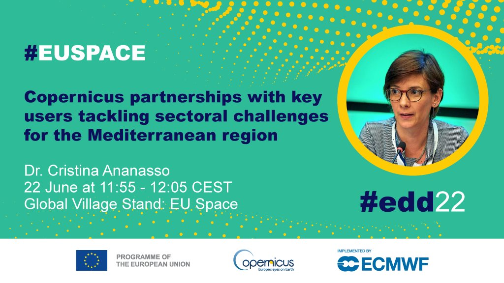 Day 2 of #EDD22 - European Development Days has just started! Dr. Cristina Ananasso will present our partnerships to tackle sectoral challenges and #Copernicus efforts to support #renewable energy goals. Let's meet today at the Global Village Stand! #EUGreenDeal #EUSpace