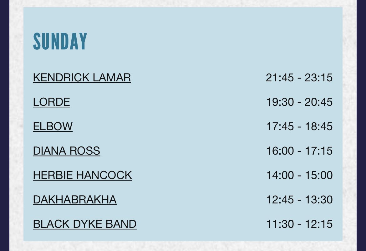 Is there anything quite so beautifully unhinged as the pyramid stage sunday line up at glasto this year?