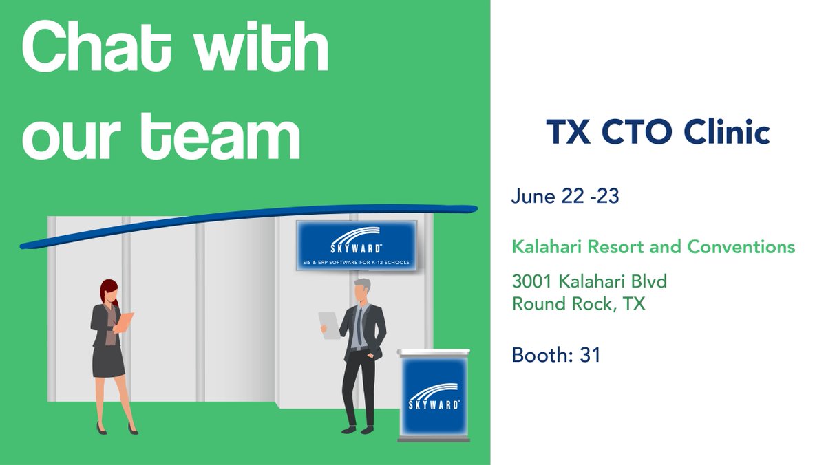 Skyward_Inc's tweet image. We&apos;re ready to kick off the 2022 @TXEdTechLeaders Summer Clinic in Round Rock, TX!

Be sure to stop by booth 31 to chat with our team. We can&apos;t wait to connect with you and share time-saving, cost-reducing #EdTech solutions!

#TETL2022 #TXEdTech